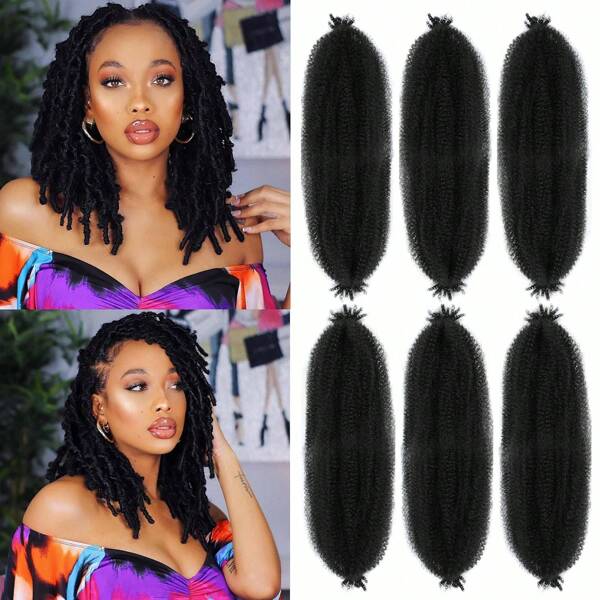 Karida 1-6 paquetes de extensiones de cabello natural negro rizado Afro Twist, cabello de trenzado Marley pre-esponjoso para suaves locs, extensiones de cabello para mujeres para uso diario, fiestas y disfraces, para colocación con agua caliente, extensiones de cabello para mujeres para Halloween y regalo de Navidad