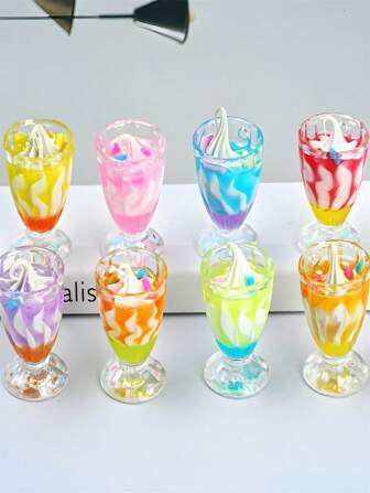 1 件/5 件 1:6 比例微型逼真冰淇淋、奶油慕斯甜点杯、树脂工艺装饰部件、娃娃屋配件、微型水果茶、饮料杯、小瓶子 DIY 珠宝工艺品