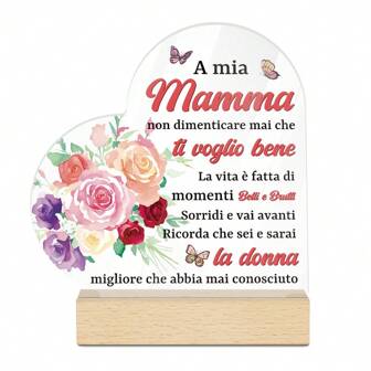 Putuo Decor 1pc Italian Heart Shaped Acrylic Sign Wooden Base Table Decor, To My Mom Never Forget That I Love You Life Is Made Of Good And Bad Moments, Desktop Decoration For Home Farmhouse Fireplace Living Room, Gift
