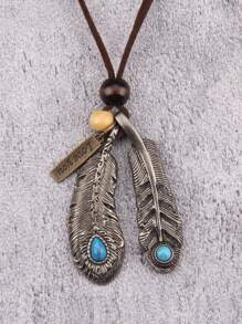 Turquoise Decor Feather Charm Necklace