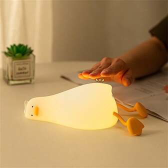 1pc Cute Duck Night Light, LED Animal Night Light, Silicone Dimmable Timing Lamp, Kawaii Light Up, Lying Flat Duck Touch Light For Breastfeeding Bedroom Decor, Gift