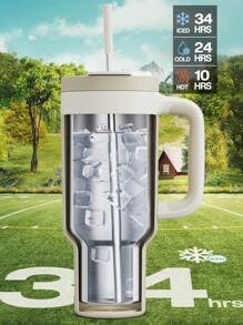 1,2 Liter Becher mit Griff, 2-in-1 Strohhalm und Trinkdeckel, auslaufsicher, spülmaschinenfest, isolierter Edelstahl Reisebecher, hält Getränke 34 Stunden kalt, passt in Getränkehalter im Auto