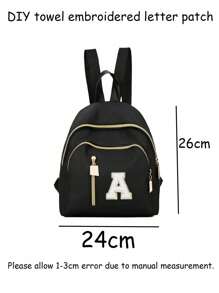 DIY Embroidered Letter Backpack, Mini Unisex Fashion Zipper Backpack, Suitable For Daily Use, Minimalist Classic Women Casual Portable Backpack, Suitable For Teenage Girls, Women, College Students, Students - Black - View 2