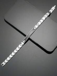 男士 22 厘米长 316L 不锈钢手表链设计手链 适合男士 2025 年派对礼物 - 銀色 - 查看 3