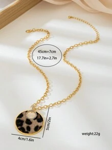 1 pièce paire de boucles d'oreilles rondes en métal imprimé léopard et 1 pièce collier assorti, style européen et américain vintage à la mode, convient pour les boîtes de nuit et les soirées