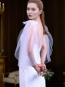 1 Pair Sheer Tulle Short Bridal Shrug, Suitable For Women Wedding, Banquet, Party, Birthday Outfit, Wedding Dress Accessories To Cover Arms With Safety Pins - White - View 11