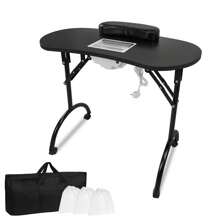 YARDIN Juego de mesa de manicura, mesas de manicura plegables de 90x33x77 cm, que incluyen cojín de mano de PU, aspiradora de uñas, bolsa para el polvo y bolsa de almacenamiento, mesa de manicura móvil para el cuidado de uñas en estudio de uñas (blanco/negro)