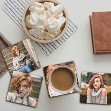 Porta-copos de Madeira Personalizados, Porta-copos de Madeira Personalizáveis com Foto/Imagem/Foto Impressa da Família, Adequado para Mesa de Centro, Mesa de Jantar, Cozinha, Decoração de Mesa do Escritório em Casa, Presente de Inauguração do Lar