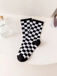 1 Pair Men's Socks Checkerboard Socks, Men's And Women's Couples' Street Fashion Versatile Socks, Fit The Foot, Excellent Workmanship, Suitable For You Who Are Looking For Versatility