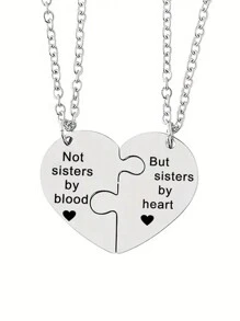 suteyi Best Friends Heart-Shaped Necklace Set (2 Pieces), Women's Friendship Jewelry Gift, Non Biological Sisters BFF Necklace Set - Silver - View 5