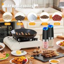 2pcs Non-Manual Gravity Salt And Pepper Grinder Automatic Pepper And Salt Mills Adjustable Coarseness Blue LED Light With One Hand Operation Stainless Steel - Black - View 11
