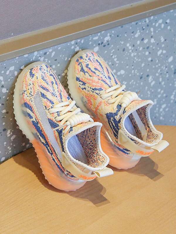 1 Pair Kids Breathable Knitted Mesh Casual Sneakers, Round Toe Flat Soft Anti-Slip Jelly Sole, Suitable For Spring & Summer