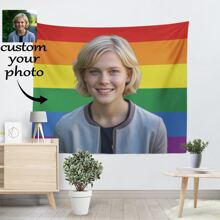 1pc Custom Photo Tapestry - Custom Tapestry, Custom Rainbow Flag Style, Custom Photo Background Personalized Wall Art Decoration For Home, Events And Gifts - Ideal For Valentine's Day Custom Fabric Ornaments, Event Backgrounds, Room Flags, Wall Decorations, Custom Tapestries, Custom Flags, Home Decor, Tapestries