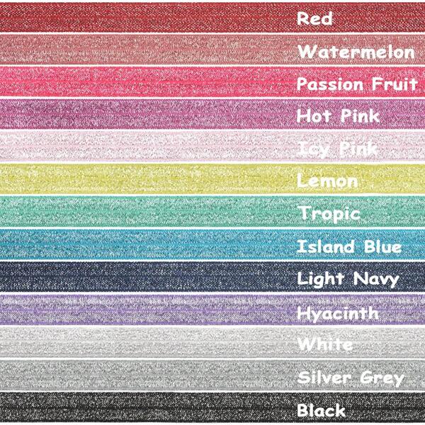 Bristlegrass Glitter Fold Over Elastic FOE 5/8" 3/4" 15mm 20mm Spandex Band Webbing Tape Headband Bracelet Hair Tie Underwear Dress DIY Sewing Trim