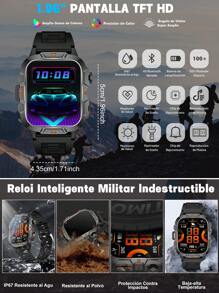 WTECH Smartwatch QX12, pantalla HD de 1,96 pulgadas, clasificación de resistencia al agua IP67, para iOS y Android - Negro - Ver 3