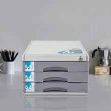 Metall Abschließbar Schubladenbox mit Beschriftungsfeldern, 3 Fächer A4 Schreibtisch Schubladenbox Klein Dokumenten Aufbewahrungsbox für Häuser, Büros, Schulen - Grau - Übersicht 6