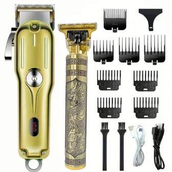 Conjunto de duas peças TZX22 Dragon e Phoenix, conjunto exclusivo de máquina de cortar cabelo elétrica masculina, máquina de cortar cabelo profissional, máquina de cortar cabelo sem fio com ajuste zero, exclusivo para barbeiro, conjunto de ferramentas para máquina de cortar cabelo doméstica, presente para o dia dos homens, presente para o dia dos pais