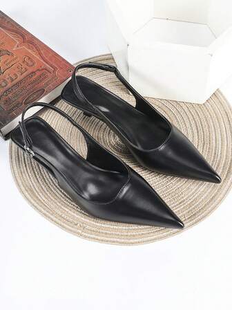 2025秋冬新款女士黑色高跟鞋，4厘米小猫跟，适合派对/正式场合的套脚细高跟鞋，优雅，女士浅口鞋，高贵典雅