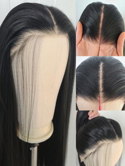 Women's Elegant Straight Synthetic Wig, 13x4 Lace Front With Rose Mesh, Glueless Heat Resistant Fiber, Transparent Lace, High Temperature Fiber, 150% Density, Multiple Straight Hairstyles