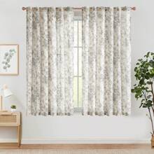 Juego de 2 piezas de pegatinas con estampado de Alicia de lino y poliéster con barra para cortinas, cortinas opacas con contraste floral, adecuadas para salón y dormitorio, con múltiples opciones para elegir - Gris - Ver 10