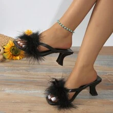 Sandalias de mujer de estilo francés casuales de slip-on, con tacón grueso cómodo, diseño de tira de punta cuadrada, nuevos lanzamientos para primavera y verano 2025