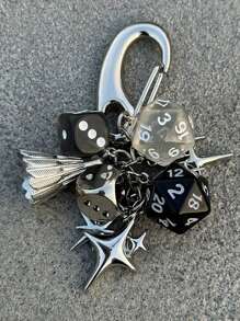 Cool Style Black And Silver Dice String Pendant Bag Pendant, Hexagram And Cross Star Pendants,Handmade Retro Keychain, Suitable For Bag Pendant, Car Pendant, Y2k Style Couple Pendant, Bowling Bag Pendant,Couple Pendant Bracelet Car Keychain ,Bag Pendant ,Daily Fashion Matching Birthday Gift Party Gift Christmas Gift Anniversary Gift For Good Friend Girlfriend Boyfriend Family Classmate - Black - View 12