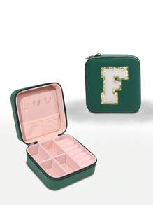 1pc Customizable Alphabet Jewelry Box Portable Jewelry Travel Storage Bag Mini Pearl Jewelry Box Bridesmaid Gift Box Compact Jewelry Box Earring Necklace Ring Jewelry Storage PU Leather Jewelry Box Creative Portable Jewelry Box Earring Gift Box Valentine's Day Gift Mother's Day Gift Halloween Gift Christmas Gift Bathroom Accessories Back To School