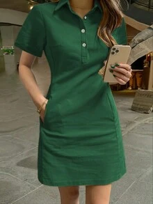 Spring And Summer New Style Fashionable Simple Elegant Lapel Single-Breasted Slimming Short Dress For Women