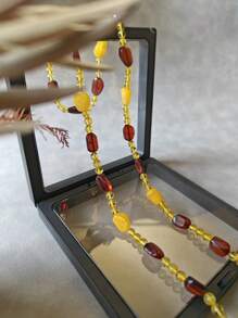Free Gift Box Natural Baltic Amber Baroque Long Necklace Gemstone Vintage Accessorize For Calm And Peace Energy Presents For Her Anniversary Christmas Birthday