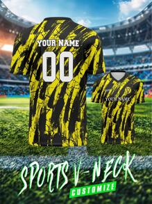 Personalizowana koszulka sportowa, jednoczęściowa męska koszulka treningowa z dekoltem w serek, z przodu i z tyłu nadruk nazwy, numeru, logo, wygodna, na co dzień, na imprezę, na spotkanie