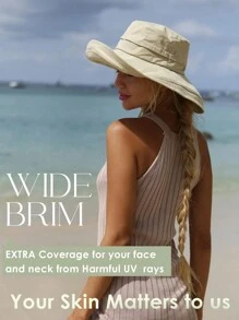 1 pièce Chapeau de soleil pour femmes, chapeau de jardin à large bord avec trou pour queue de cheval, protection solaire pour la plage, matériau respirant, chapeau d'été avec bord relevable