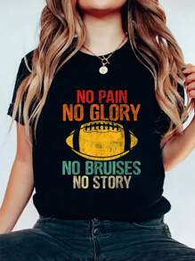 No Pain Glory Bruises Story Funny American Football Player T-Shirt Graphic Print, Round Neck, Short Sleeves, Stretch Fabric, Summer Top