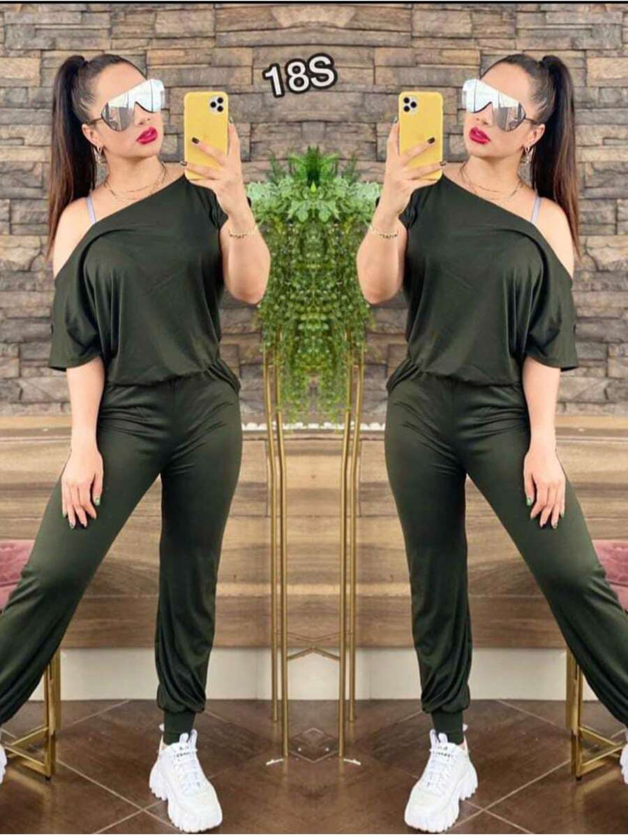 PALAZZO MANGA CORTA HOMBRO CAIDO - Verde militar - Ver 1