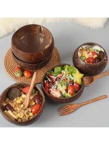 Bộ bát dừa, bát gỗ tự nhiên đựng sữa chua, sinh tố và các món ăn thuần chay kèm thìa gỗ - 1 bát + 1 thìa - Xem 5