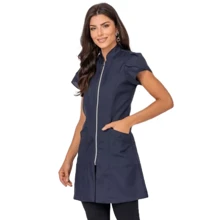 Women's Fitted Zipper  Beautician Tulip Lab Coat - Navy Blue - View 4