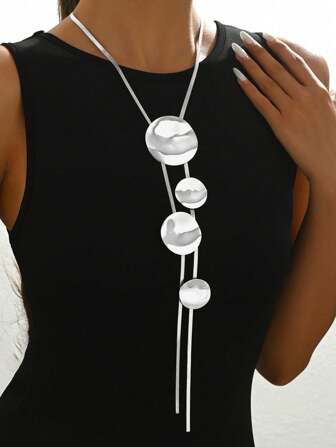 1pc Women Retro Y-Shaped Necklace, Creative Asymmetrical Pendants, Long Chunky Chain Suitable For Daily Wear, Gifts, Parties