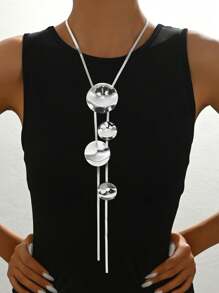 1 件女式复古 Y 形项链，创意不对称吊坠，长粗链适合日常佩戴、礼物、派对 - Silvery - 查看 1