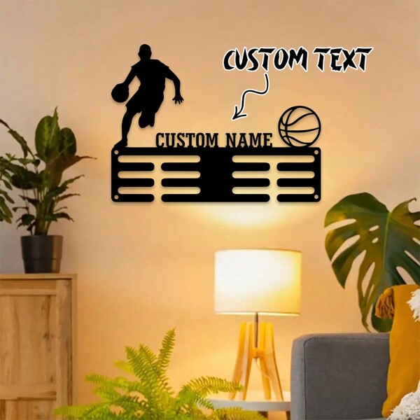 1pc Personalized Custom Football Medal Holder, Custom Name Custom Football Medal Hanger, Metal Display Awards Wall Metal Art For Living Room