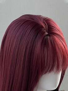 Cosplay Burgundy Long Straight Wig With Bangs 24 Inch Red Hair Synthetic Wigs For Women Fashion Daily Party Halloween Wigs(Accessories Not Included) - Burgundy - View 8