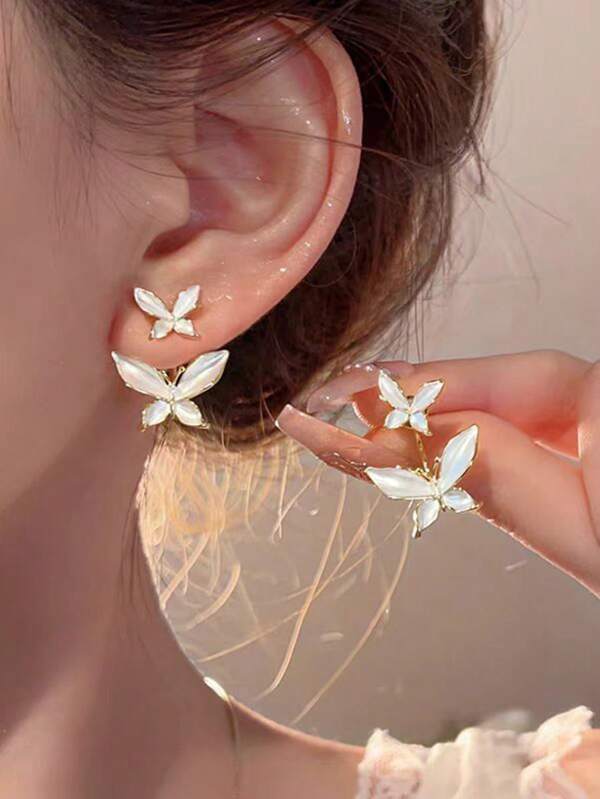 1 Pair Minimalist Elegant Butterfly Stud Earrings, Fashion Personalized Design Suitable For Women Everyday & Holiday Wear