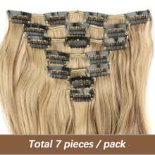 Extensiones de cabello sintético, set de 7 piezas con 16 clips, de color marrón mezclado con rubio, ondulado largo, resistente al calor, para uso diario, de fiesta y vacaciones de las mujeres