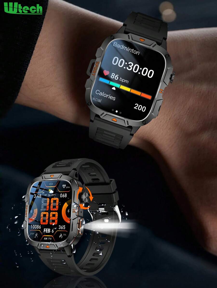 WTECH Smartwatch QX12, pantalla HD de 1,96 pulgadas, clasificación de resistencia al agua IP67, para iOS y Android