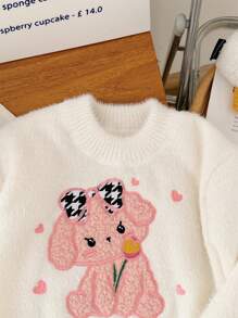 M.Dian xi 2025 Young Girl Cartoon Sweater Top, Girls Round Neck Thermal Lined Thick Faux Cashmere Knit Pullover