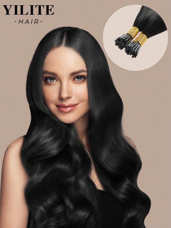 Yilite Jet Black I Tip Hair Extensions Human Hair 14-24 Inch Pre Bonded Itip Hair Extensions For Women 50pcs/Pack Keratin I Tip Human Hair Extensions