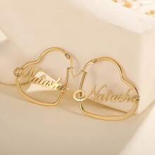 个性化名字心形环状耳环，定制耳环，女孩心形首字母耳钉，名字耳环，名字环状耳环银色 - 款式1 - 查看 6