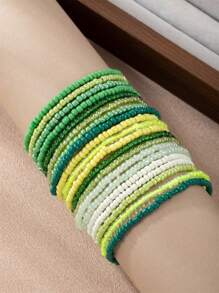 20pcs/Set Bohemian Gradient Colored Seed Beads Elastic Bracelet Set, Mix And Match