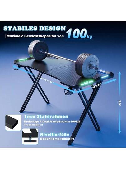 LILIIN Gaming Computer Bureau Carbon Fiber Surface Stable, M/Z/X Frame, 120cm/140cm/160cm, LED/ out LED, Tafel Ergonomic, Cup Holder Headphone Hook, view 8