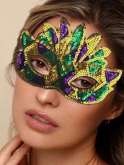 1pc, Carnival New Multi Color Mask, Ball Party Tri Color Glitter Face Changing Mask, Multiple Styles, Multiple Colors, Suitable For Various Party Occasions, Various Crowds, Makeup Ball Mask