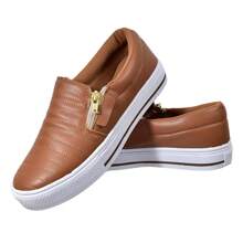 Women's Sneakers, Slip On Sneakers, Comfortable Zipper - 駝色 - 查看 2