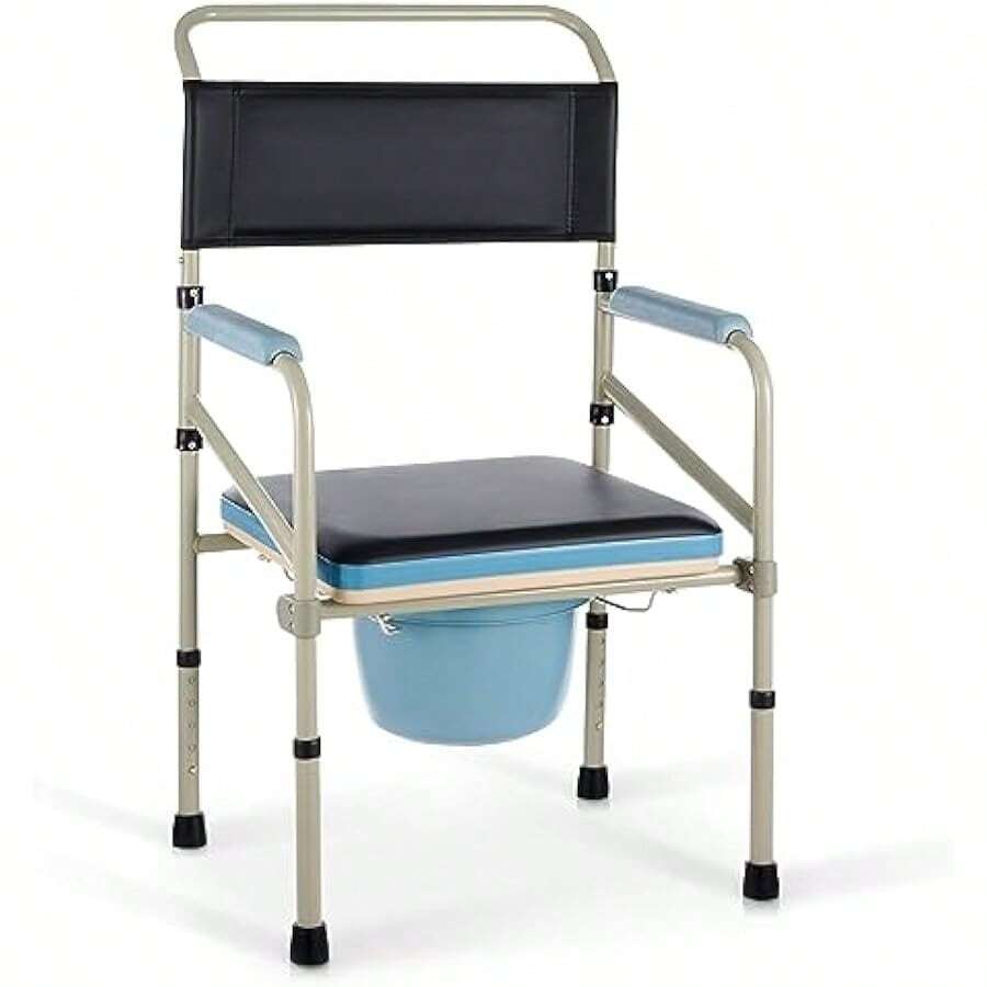 Lightweight Bedside Commode Portable Foldable Commode Chair With Removable Seat Pad For Elderly Adjustable Height Folding Stool Up To 150 Kg - as pic - View 1